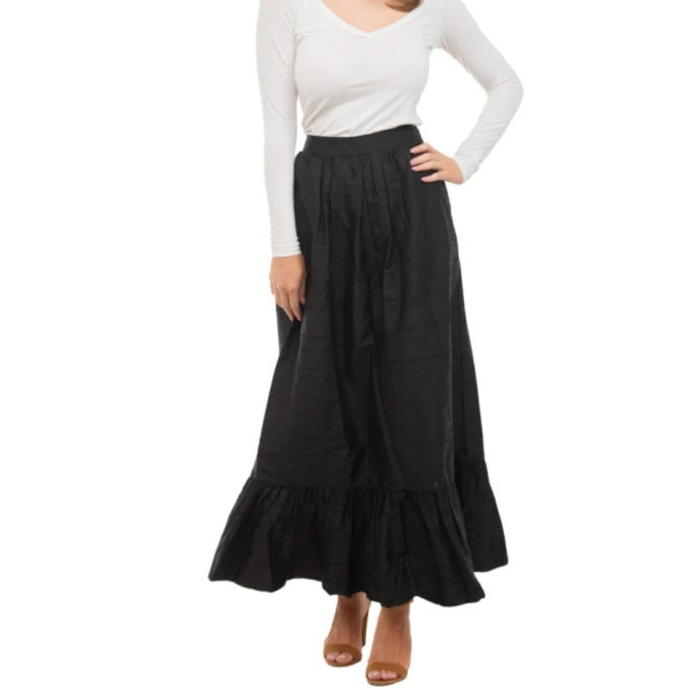 Luxurious Gothic Black Maxi Skirt Pure Cotton